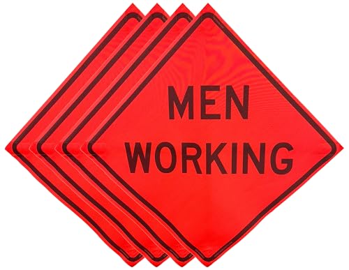 36"x36" Men Working Orange Mesh Roll-Up Signs 4-Pack - color: Men Working