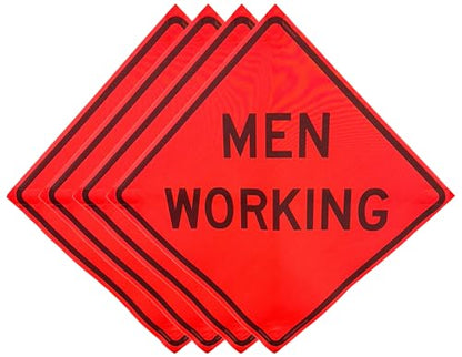 36"x36" Men Working Orange Mesh Roll-Up Signs 4-Pack - color: Men Working