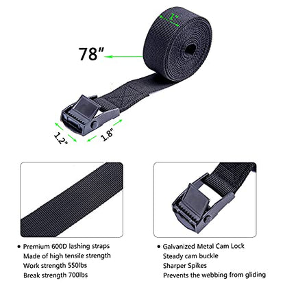 Premium Lashing Nylon Strap - Cam Buckle Tie Down Straps Heavy Duty Secure Straps up to 500 lbs Capacity for Motorcycle,SUP, Kayak, Canoe, Surfboard, Cargo, Boat,Trailer, Moving(1'' x 6.5Ft Black) - size: 4 PCS