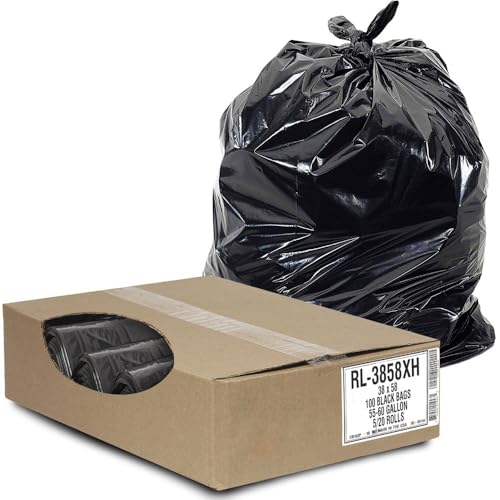 Aluf Plastics 55 Gallon Trash Can Liners (100 Count) - 38" x 58" - Thick 1.5 MIL Equivalent Black Trash Bags for Bathroom, Kitchen, Office, Industrial, Commercial, Recycling and More - color: Black, style: 55-60 Gal, 1.2 Mil, 100 Count