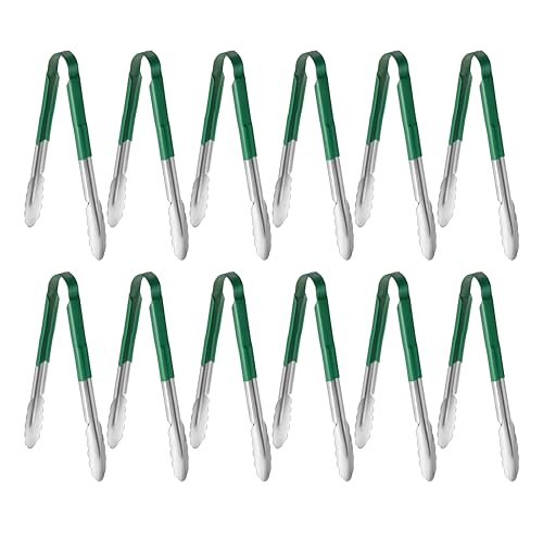 New Star Foodservice 12 Inch Utility Spring Tongs, Set of 12, Commercial Restaurant Grade Stainless Steel Tongs with Green Vinyl Coated Handles - color: Green, size: 12-Inch