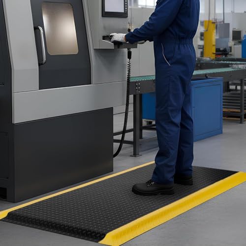3ft x 5ft Anti Fatigue Mat, Industrial Grade Anti Fatigue Ergonomic Standing Mat 15/16" Thick Heavy Duty Workshop Floor Mat for Leg & Back Pain(Yellow Borders, 3 * 5 ft) - color: Yellow Borders, size: 3*5 ft