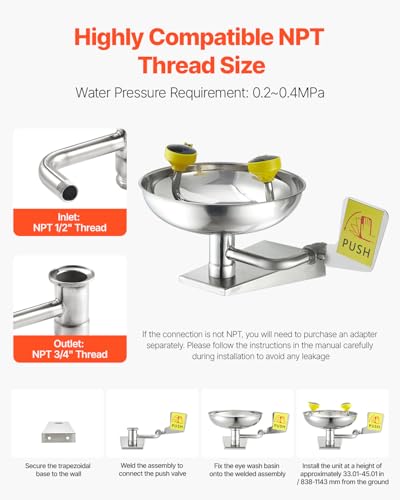 VEVOR Emergency Eye Wash Station, Stainless Steel Wall-Mounted Eyewash Unit, First Aid Eye Wash Sink 16.14 x 12.99 x 9.45 Inches, Ideal for Laboratories, Factories, Schools, Construction Sites - style: Wall-Mounted Eyewash Unit