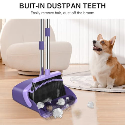 NACENA Broom and Dustpan Set with 52-in Long Adjustable Handle, Purple - color: Purple, size: 1 Pack