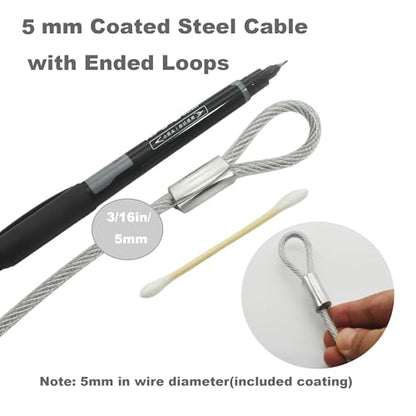 20 inch (50cm) 5mm Stainless Security Cables Tether,Braided Steel Vinyl Coated Safety Strap Luggage Lock,Flexible Wire Lead Chain Leash with Double Loops, Clear 4Pcs - color: Clear, size: 5mm-20in(4pcs)