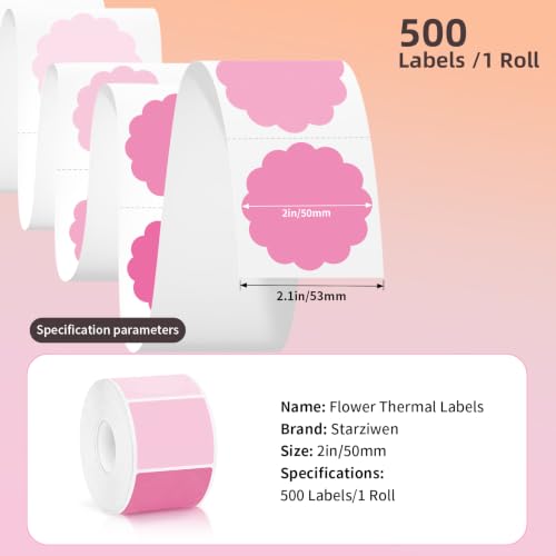 2" 500/Roll Flower Shaped Pink Round Thermal Labels for Thermal Printer - color: Gradient Pink, size: 2 Inch