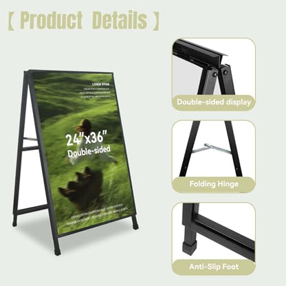 A Frame Sign 24x36 Inches Portable Sandwich Board Outdoor Sign Holder Heavy Duty Display Double Sided Sidewalk Sign Ideal for Mall Restaurant Supermarket Trade Shows (Frame only),1PACK