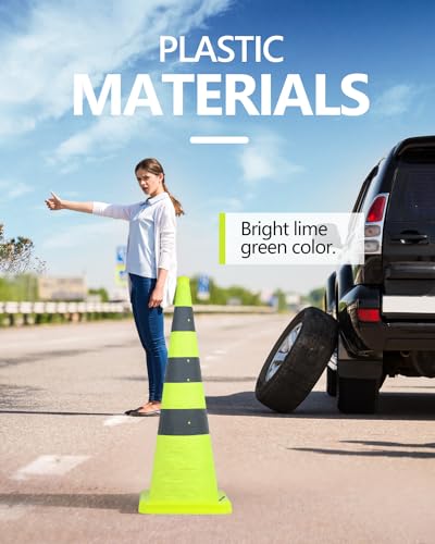 BATTIFE 4 Pack 36 Inch Collapsible Traffic Cones, Lime Green Safety Cones - color: Lime Green, size: 36inch