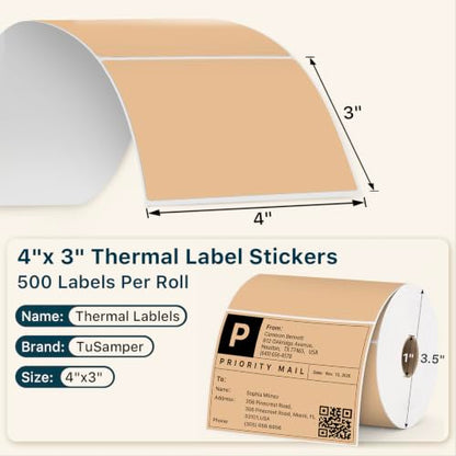4" x 3" Thermal Labels, Brown, 500 Labels/Roll - color: Brown