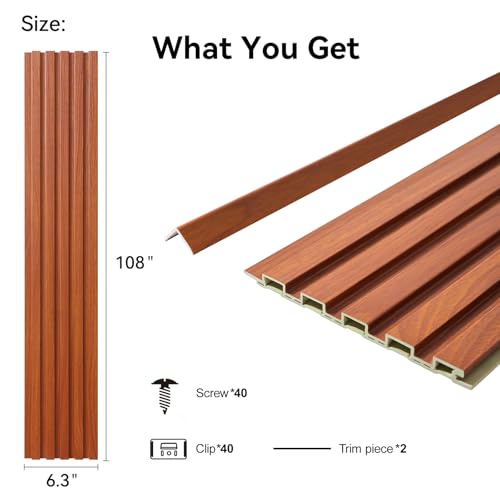 Slat Wall Panel 8-Pack, 108’’x6.3’’, Teak - size: 108’’x6.3’’-Teak