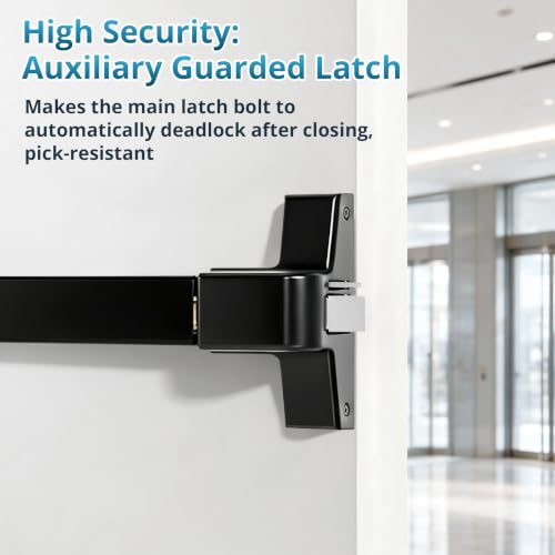 IRONWALLS 41" Push Bar Panic Exit Device, Exterior Lever, Stainless Steel - color: Black