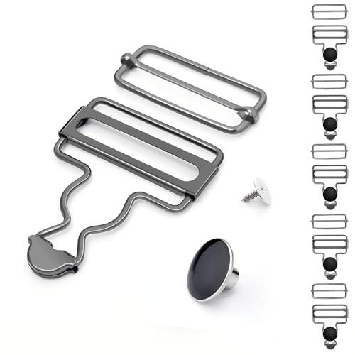 CooBigo 6 Sets Metal Overalls Buckles, 1-1/2" Overall Replacement Clasp Clips with Adjustable Tri Glide Slide Buckle and Buttons for Jeans Suspender, Bib Pants DIY Sewing Accessories (Black) - color: 1-1/2" Black 6sets