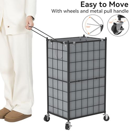 WOWLIVE Rolling Laundry Basket, Metal Wire Frame Laundry Hamper with Wheels - color: Grey, size: 100l