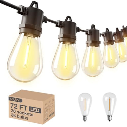addlon 72FT Outdoor String Lights with 36 Dimmable Edison Bulbs for Patio - size: 72FT(36 Sockets)