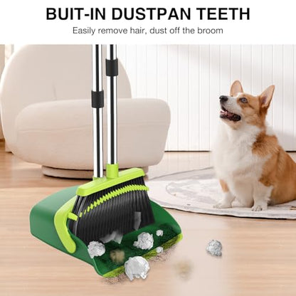 NACENA Broom and Dustpan Set with 52-in Long Adjustable Handle, Green - color: Green, size: 1 Pack