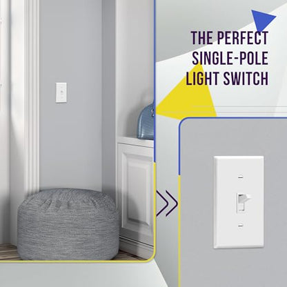ENERLITES 5 Pack Toggle Light Switch with Wall Plate, Single Pole, White - color: White, size: Switch with Wall Plate