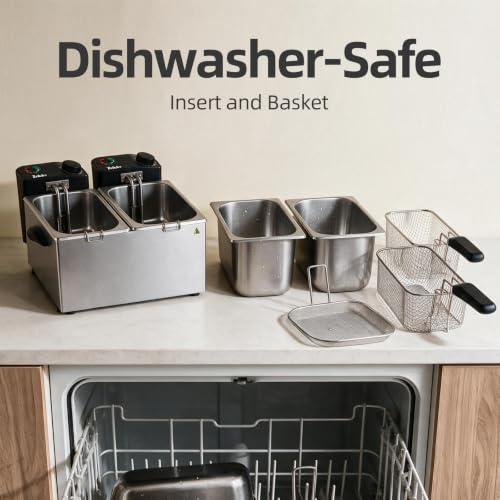 7.4QT Double Deep Fryer with Oil Filtration System, 3000W Dual Basket Electric Deep Fryer for Home Use with 2 Baskets, Large Countertop Fryer with Viewing Window and Adjustable Temperature