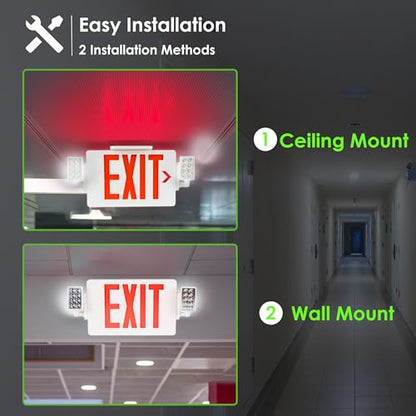 Gruenlich Exit Sign with Emergency Light, Battery Backup, 1 Pack - size: 1-Pack