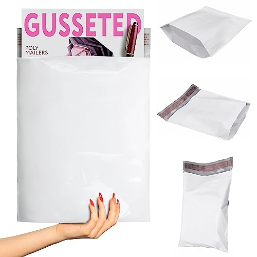 ABC PACK & SUPPLY Gusseted Poly Mailers, 10 x 13 x 2 Inch, 2.5 Mil White Shipping Bags for Clothing, Self Seal Plastic Mailing Envelopes, Pack of 1000 - size: 10" x 13" x 2" / 1000 Pack