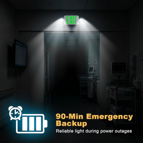 Exit Sign with Emergency Light, 90-Min Battery Backup, LED Adjustable Heads - size: 1 Pack