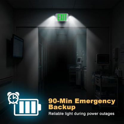 Exit Sign with Emergency Light, 90-Min Battery Backup, LED Adjustable Heads - size: 1 Pack