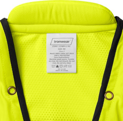 Ironwear 1278FR-L-06-3XL ANSI Class 2 Flame Retardant Polyester Surveyor SAFETY Vest with 2" Silver Reflective Tape, Lime, 3X-Large - size: 3X-Large
