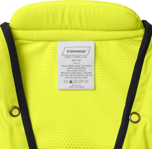 Ironwear 1278FR-L-02-MD ANSI Class 2 Flame Retardant Polyester Surveyor SAFETY Vest with 2" Silver Reflective Tape, Lime, Medium - size: Medium
