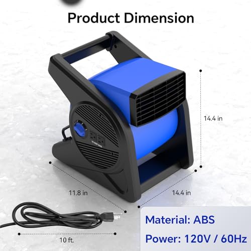 shinic High Velocity Fan 15" 375 CFM 3-Speed Utility Fans Air Mover Blower Fan with 270° Pivot Carpet Dryer Floor Fan with 2 Outlets Portable Industrial Fans for Job Site Home Garage Work shop, Blue - color: Blue