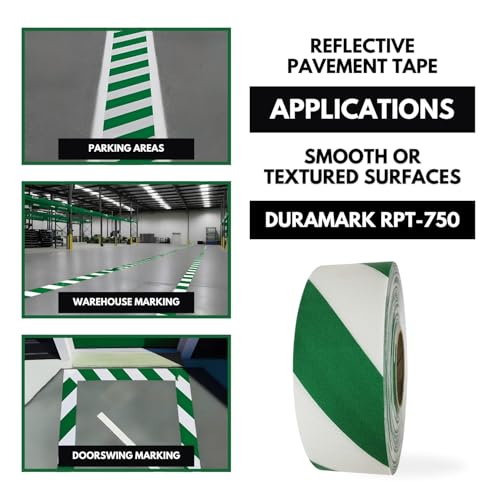 DuraMark RPT-750 Reflective Pavement Marking Tape, White, 3 in x 18 ft - color: Green/White, size: 3 Inch x 18 Ft