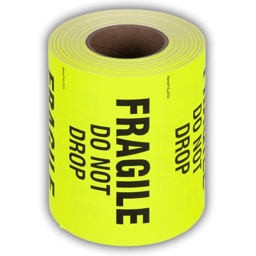 Kenco 3" X 5" Fragile Do not Drop Fluorescent Shipping Label Stickers - 500 Permanent Adhesive Labels Per Roll (5 Pack) - size: 5 PACK