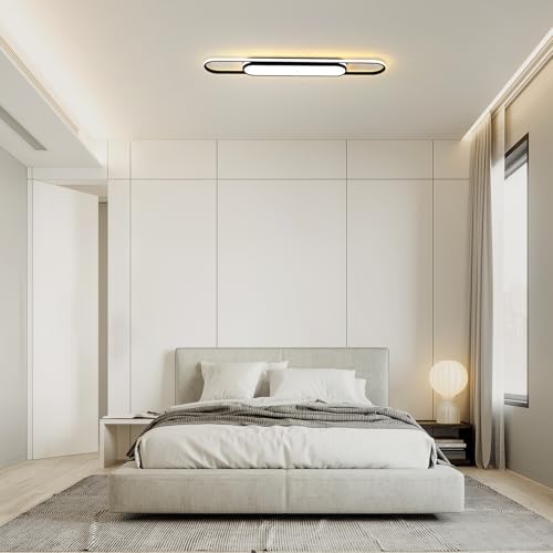 Qcyuui Modern LED Ceiling Light, 43.3" Dimmable Linear Flush Mount - color: Black/Dimm/43.3in/45W, size: 43.3in