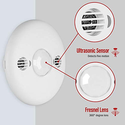 ENERLITES Ultrasonic and PIR Dual Technology Ceiling Sensor, MDC-50V-W - size: Ultrasonic and PIR Sensor
