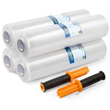 Stretch Film Wrap 15 Inch x 1200 Feet Self-Adhering Shrink Wrap Roll with Plastic Handles Industrial Strength up to 500% Stretch Wrap for Moving, Packing, Pallet Wrapping (4 Rolls, 60 Gauge) - style: 15" × 1200' - 60 Gauge