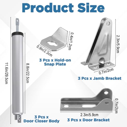 3 Pack Screen Door Closer Kit,Heavy Duty Pneumatic Screen Storm Door Closer