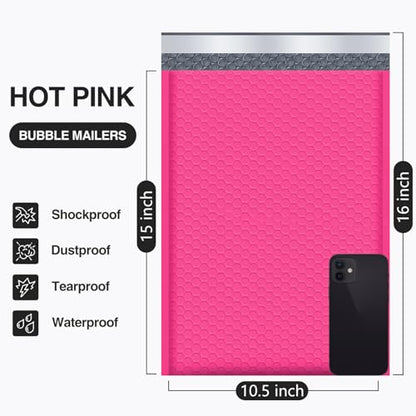 UCGOU Bubble Mailers 10.5x16" Hot Pink 25 Pack Usable Size 10.5x15" Padded - color: Hot Pink, size: 10.5x16" 25PC
