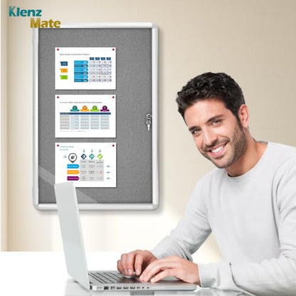 36"x24" Enclosed Bulletin Board Tamper-Proof Dispaly Case, Grey Fabric - color: Silver Frame / Grey Felt, size: 36" x 24"