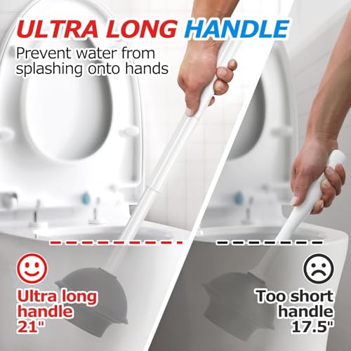 FORASTO 2Pack 2 in 1 Toilet Brush and Plunger Set,Clean Gloves, Extended Handle Plunger，Toilet Bowl Brush Plunger Set,Bathroom Cleaning Tools,Toilet Brush Plunger Combo,Cleaning Brush(Cream White) - color: Cream White