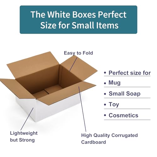 Shipping Boxes 10X7X5 Set of 25, White Corrugated Cardboard Box for Mailing Business Packaging - size: 10X7X5 Inches