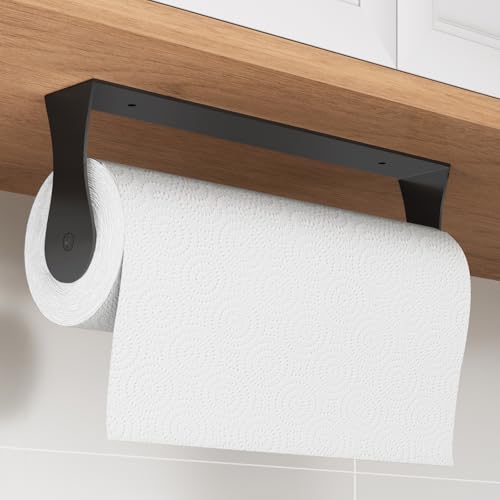 Paper Towel Holder Under Cabinet, Wall Mount, Adhesive or Drilling, Black - color: Black