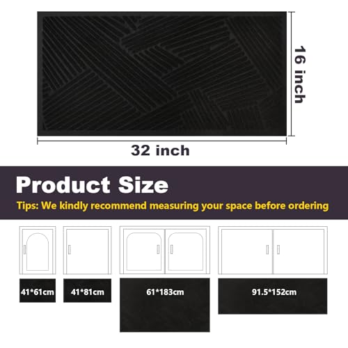 16×32 Inch Black Door Mat for Indoor Outdoor, Welcome Mat Black - color: Black, size: 1'4" x 2'8" (Rectangular)