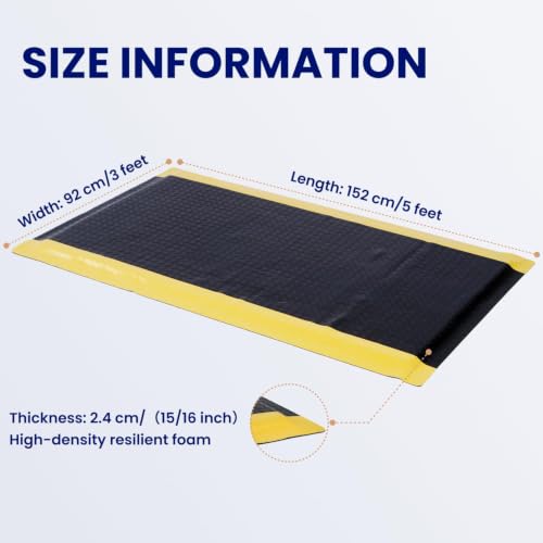 3ft x 5ft Anti Fatigue Mat, Industrial Grade Anti Fatigue Ergonomic Standing Mat 15/16" Thick Heavy Duty Workshop Floor Mat for Leg & Back Pain(Yellow Borders, 3 * 5 ft) - color: Yellow Borders, size: 3*5 ft