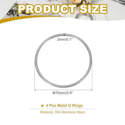 PATIKIL 2.8" Metal O Ring, 4 Pcs Heavy Duty 304 Stainless Steel O Rings Welded Round Rings for DIY Crafts Hardware Belt Dog Leash Macrame, 3x70mm - size: 3x70mm