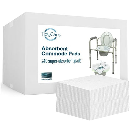 TidyCare Disposable Bedside Commode Pads for Adult Portable Toilet Chair Bucket and Bedpan | Value Pack of 240 Commode Pads | Universal Fit Absorbent Pads for Home Medical Care - size: 240 Count (Pack of 1)