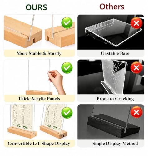5x7 Acrylic Sign Holder with Wooden Base 4 Pack Adjustable Vertical/Tilt - color: Natural, size: 5"x7"