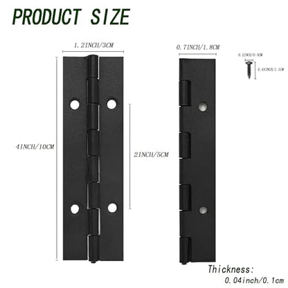 6 Pack Continuous & Piano Hinges,4 inches Black 304 Stainless Steel Hinges 0.04" Thickness Heavy Duty Continuous Hinges with Holes for Pianos，Door，Wooden Boxes，Cabinet. (4inch/10cm) - size: 4inch