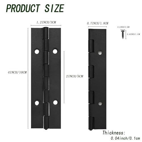 6 Pack Continuous & Piano Hinges,4 inches Black 304 Stainless Steel Hinges 0.04" Thickness Heavy Duty Continuous Hinges with Holes for Pianos，Door，Wooden Boxes，Cabinet. (4inch/10cm) - size: 4inch