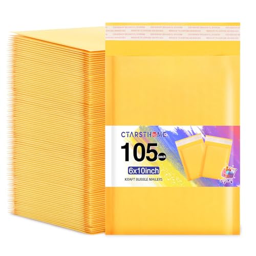 105Pack Yellow 6x10inch Kraft Bubble Mailers Small Business Mailing Packages Self-Sealing Paper Envelopes, Mailer Shipping Padded Envelopes with Strong Adhesion for Jewelry Makeup Supplies - size: 6x10-105pcs