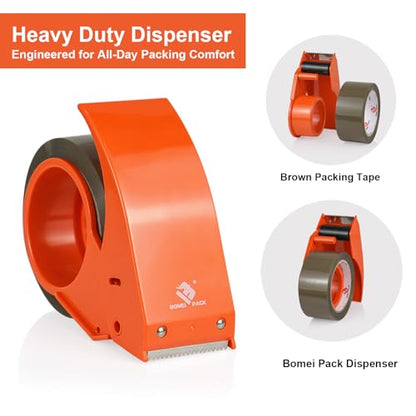 BOMEI PACK Heavy Duty Packing Tape with Dispenser, 12 Rolls + 2 Dispensers