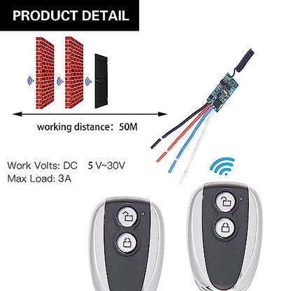Mini Wireless Relay Switch,DC5V-30V 3A Remote Control Kit - size: 5V-30V-3A-MIMI SWITCH