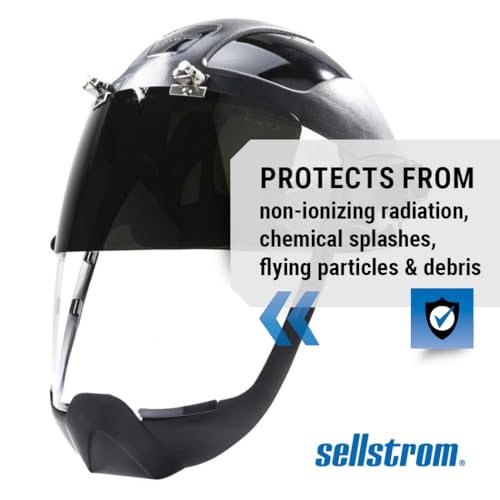 Sellstrom DP4 Face Shield - Lightweight Mask with High Impact Crown & Ratchet Headgear for Work, Grinding, Plasma/Flame Cutting - ANSI Z87.1 - Clear Anti Fog Polycarbonate Window - UV/IR Flip Up Visor - style: Shade 5 Infrared Visor W/ Chinguard